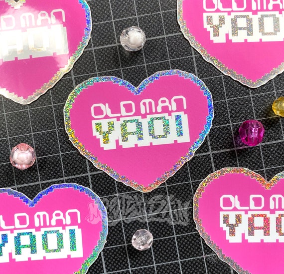 Old Man Yaoi Boys Love Heart Glitter Sticker