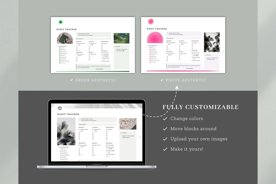 Sage Green Notion Habit Tracker Template, Notion Dashboard, ADHD