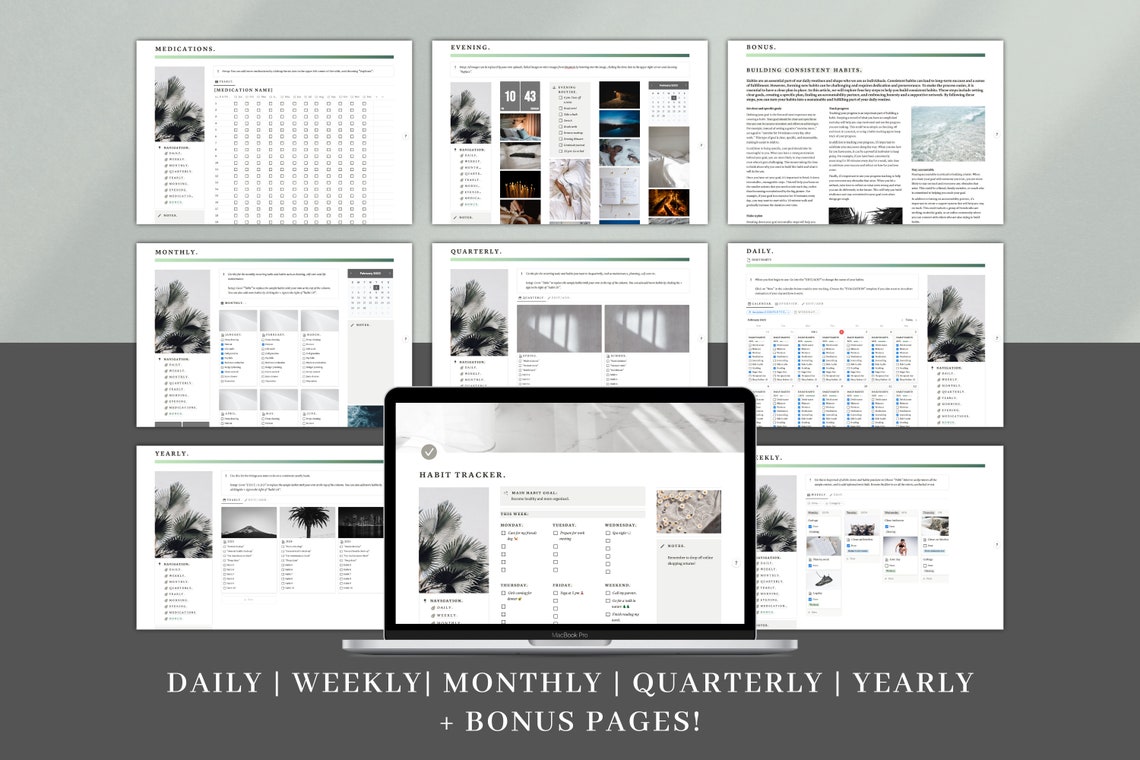 Sage Green Notion Habit Tracker Template, Notion Dashboard, ADHD