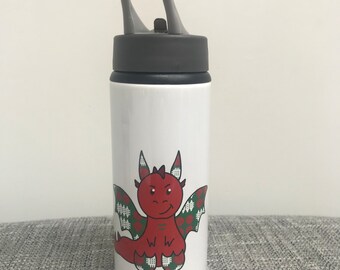 Slightly damage and no box Mischievous Welsh dragon with Welsh tapestry water bottle