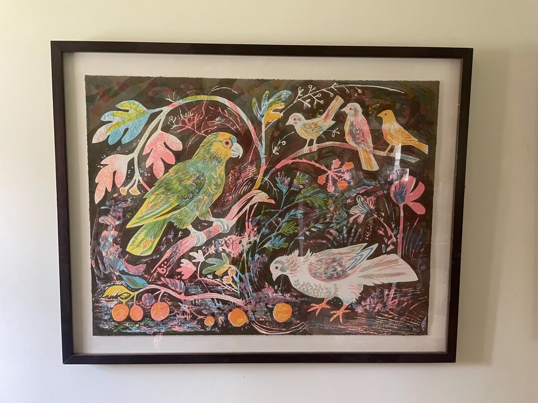 MARK HEARLD Still Life With Parrot Signed Framed Limited Edition mark-hearld-still-life-with-parrot-signed-framed-limited-edition