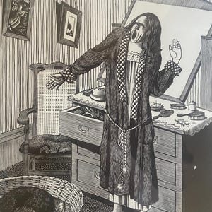TIRZAH RAVILIOUS nee GARWOOD - Framed 1997 Woodcut - Yawning