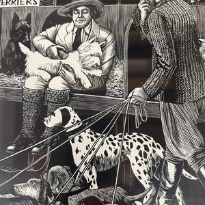 TIRZAH RAVILIOUS nee GARWOOD - Framed 1951 Woodcut - The Dog Show
