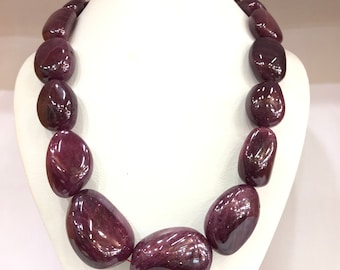 Natural Ruby Tumble Shape Necklace