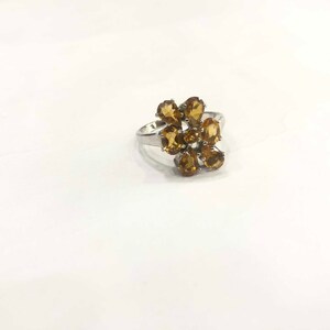 Silver 92.5 Ring With Natural Citrine Flower Design.