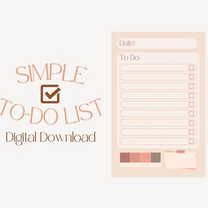 May include: A printable to-do list with a simple design. The list has a brown checkmark and the text "SIMPLE TO-DO LIST" in brown text. The list has a section for the date and a section for to-do items with checkboxes.