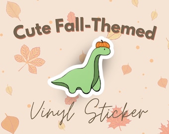 Cute Fall Sticker Dinosaur Pumpkin Hat Autumn Vinyl Decal Waterproof Sticker 3" x 3"