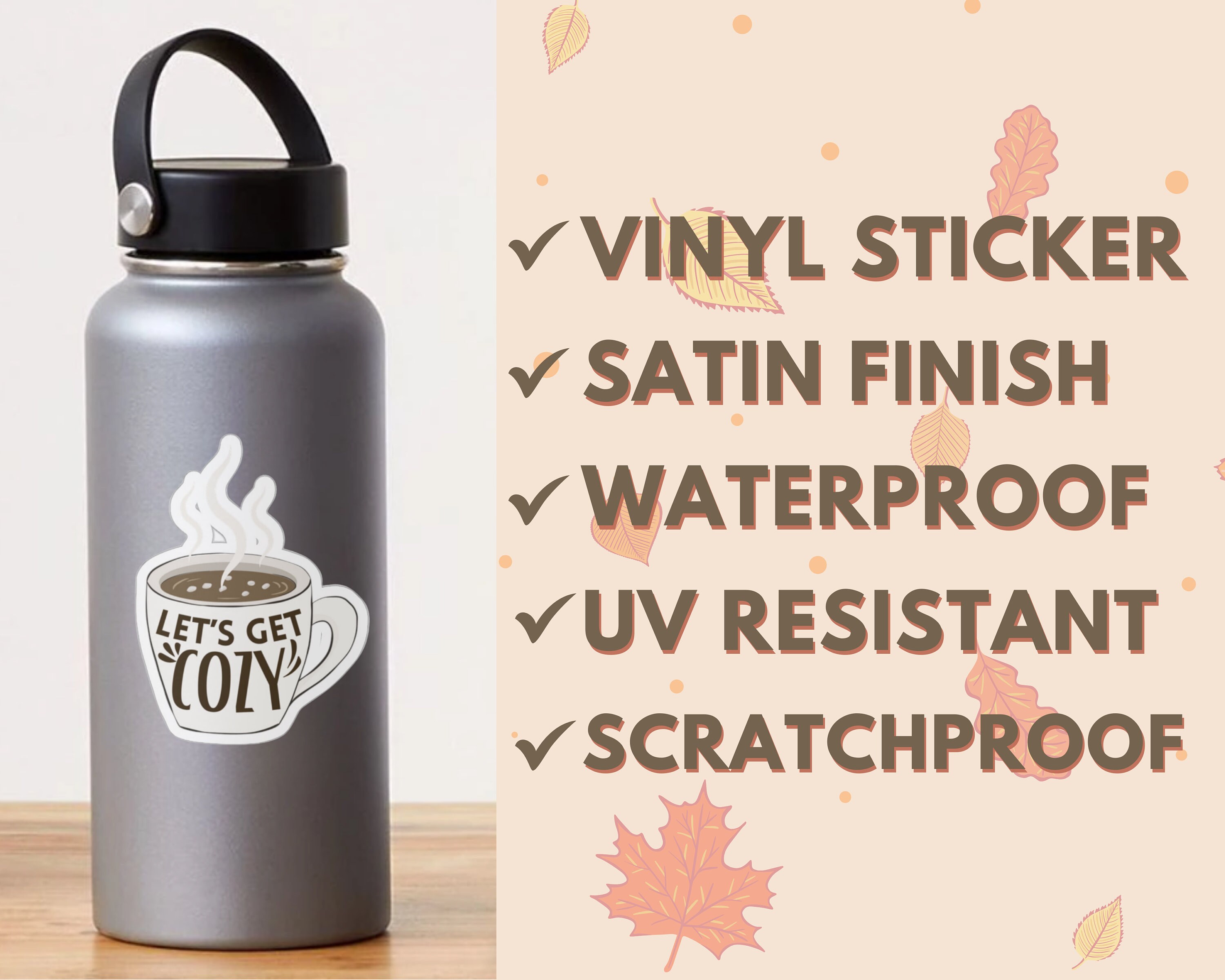 Cute Fall Sticker Let S Get Cozy Hot Chocolate Mug Vinyl Sticker 2 X 2