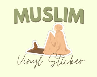 Muslim Girl Sticker Muslimah Girl Cat Prayer Sticker Salah Sticker Cute Cat Janamaz Sticker Salat Islam Sticker Water Proof Sticker 2" x 2"