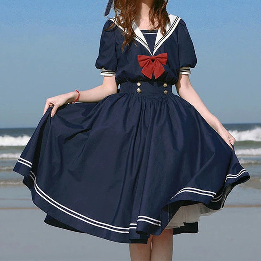 Harajuku Sailor Collar Navy Dress Japanese Lolita Sweet - Etsy