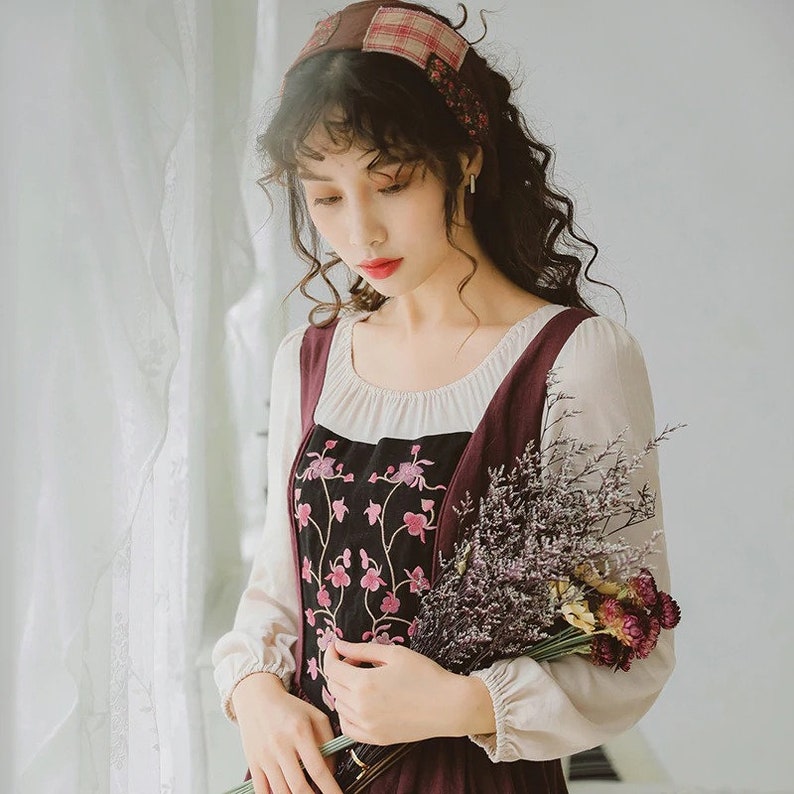 Autumn Winter New Arrival Retro Round Collar Flower Embroidery image 1