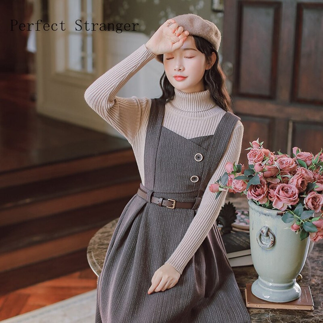 Autumn Winter New Arrival Korean Dress Hot Sale Stripe Cotton Etsy