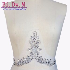 Fine Handicraft Crystal Lace Rhinestone Beaded Sewing Applique Patches 28x41cm For Clothes Decoration Dresses