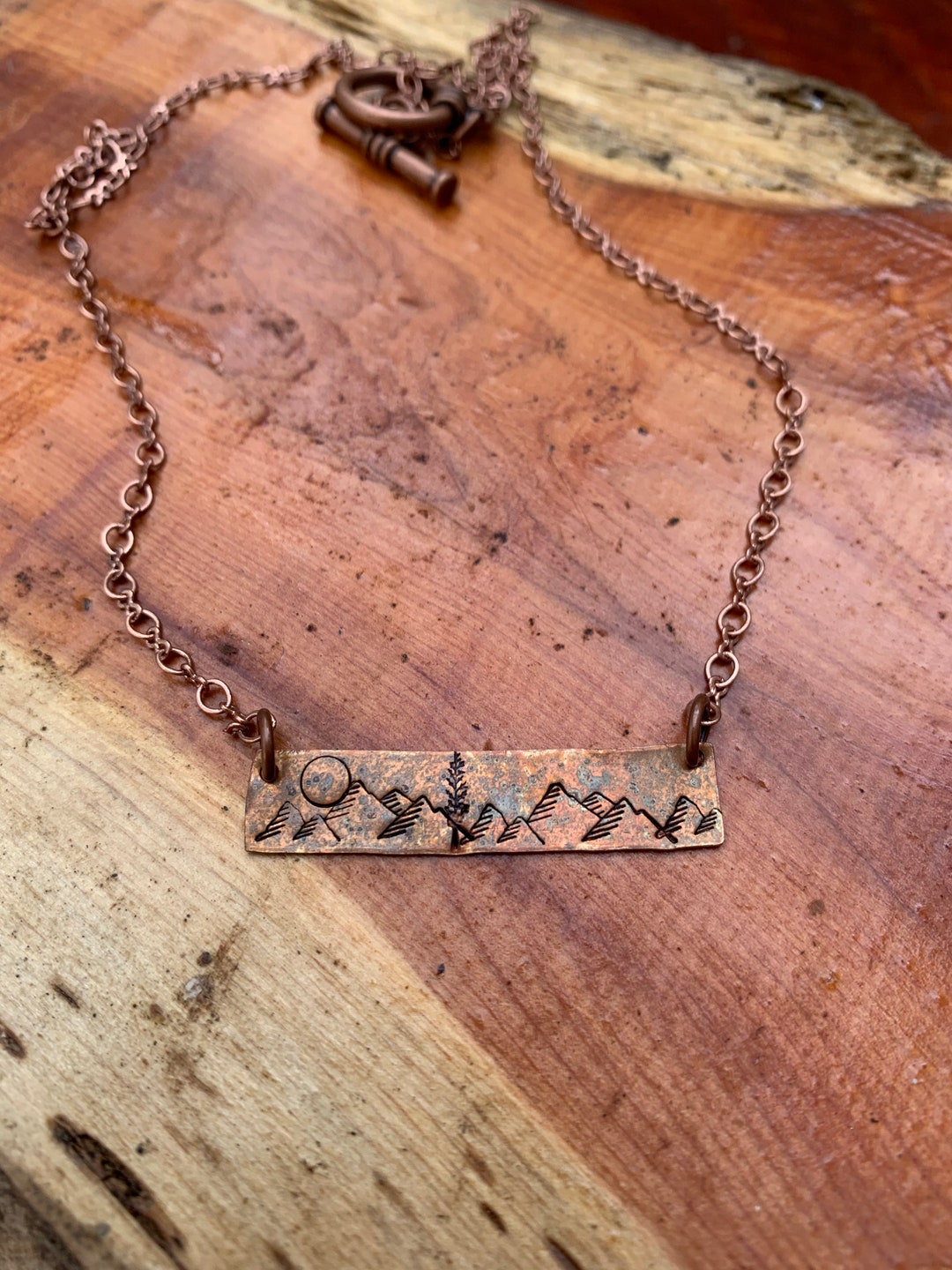 Hand Stamped Mountain Scene on Artisan Copper - Etsy