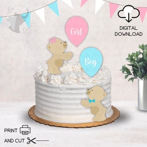 Jongen of meisje taart Topper, SVG, DXF, JPEG, lagen Bear taart Topper, Gender Reveal taart Topper, Baby douche taart Topper, Bear Baby Shower