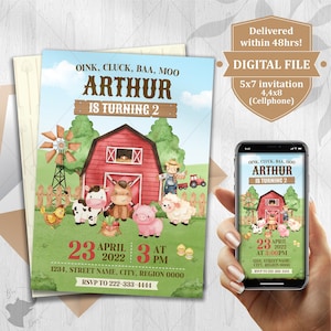 Farm Birthday Invitation, Barn Animals Party Invite Template, Ranch Kids Birthday, Barnyard Animals Birthday Invitation
