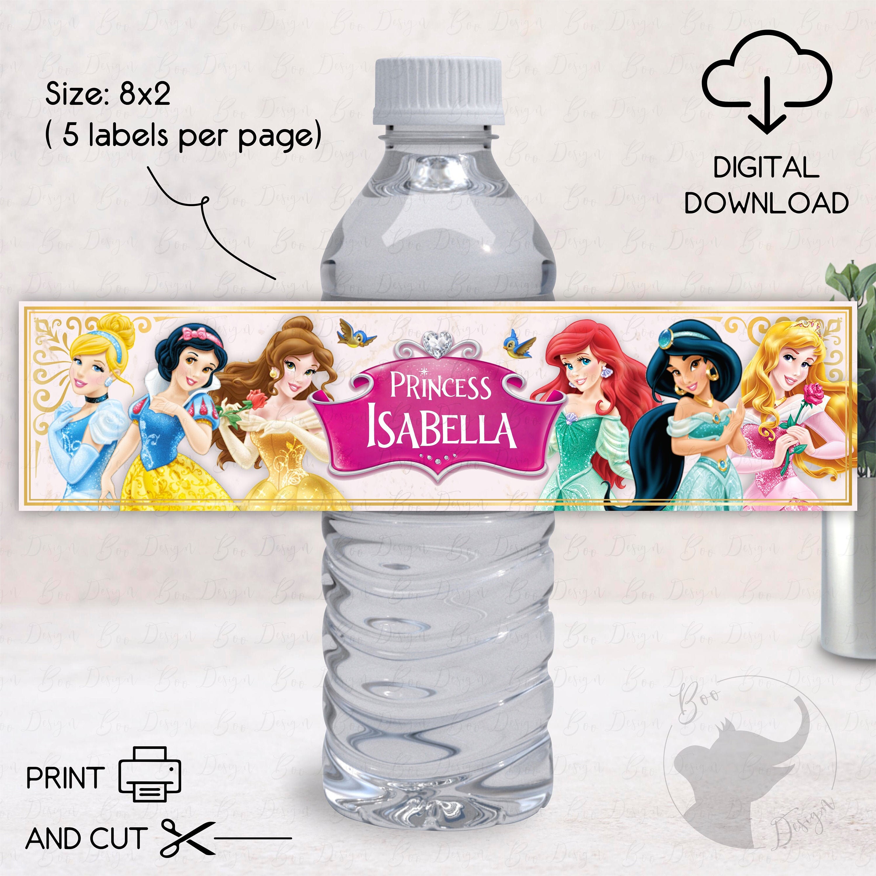 Princess Water Bottle Labels Water Labels Printable Template - Etsy
