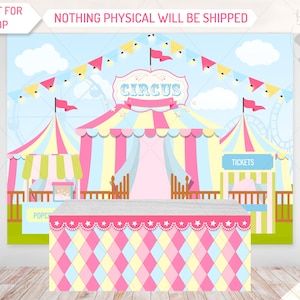 Circus Pink Backdrop for Party Background Banner Decorations Circo Rosa