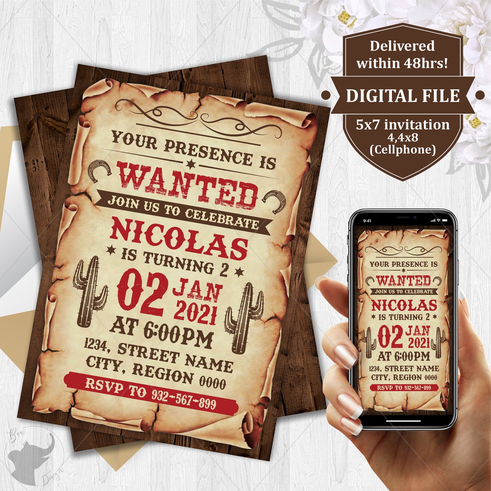 Cowboy Birthday Invitation, Cowboy Invitation Printable, Wanted Poster ...