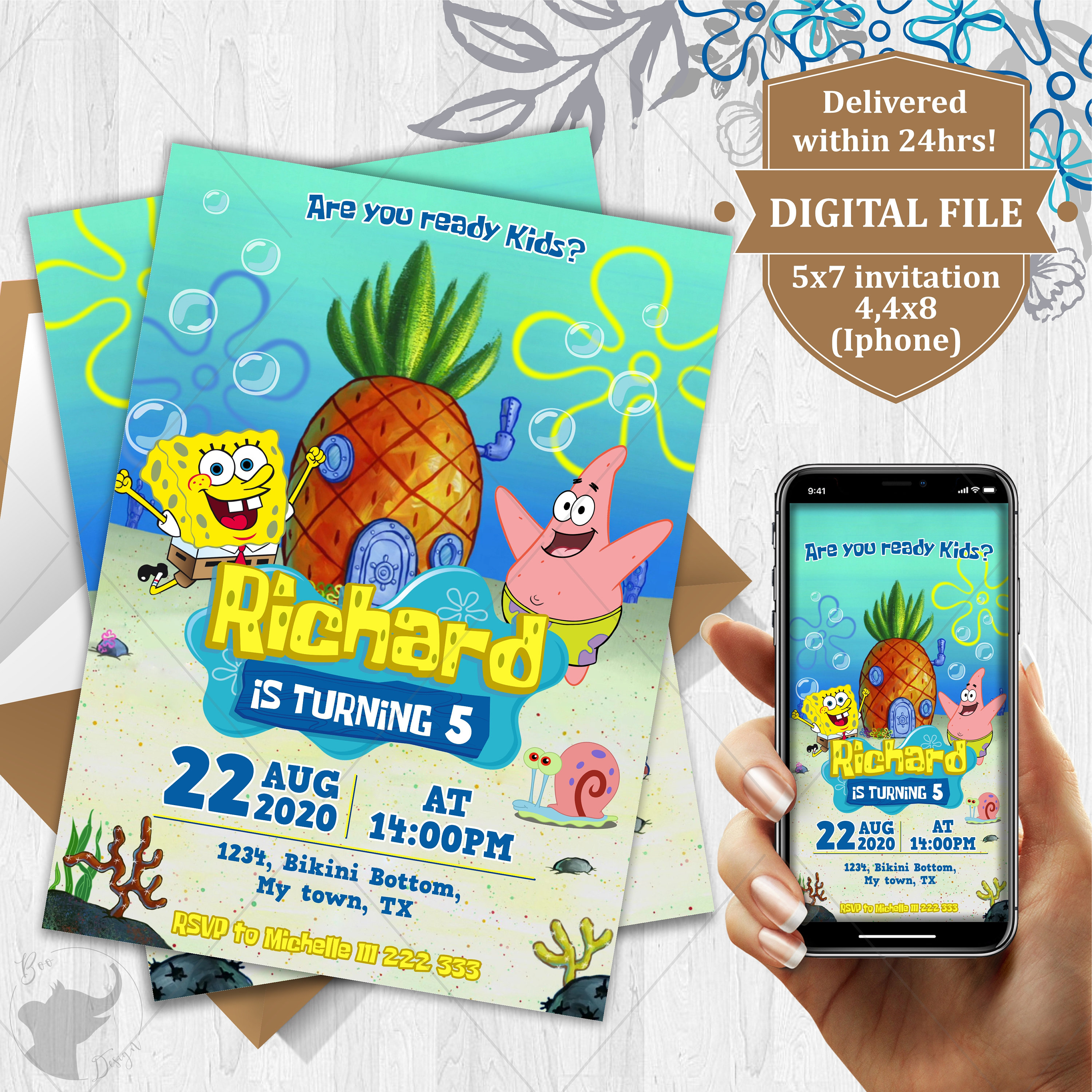 Invitación Bob Esponja fiesta de cumpleaños imprimible Etsy