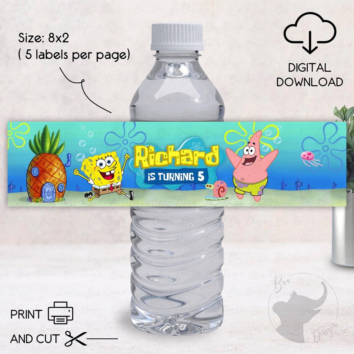 Spongebob Water Bottle Labels Water Labels Printable Template Etsy