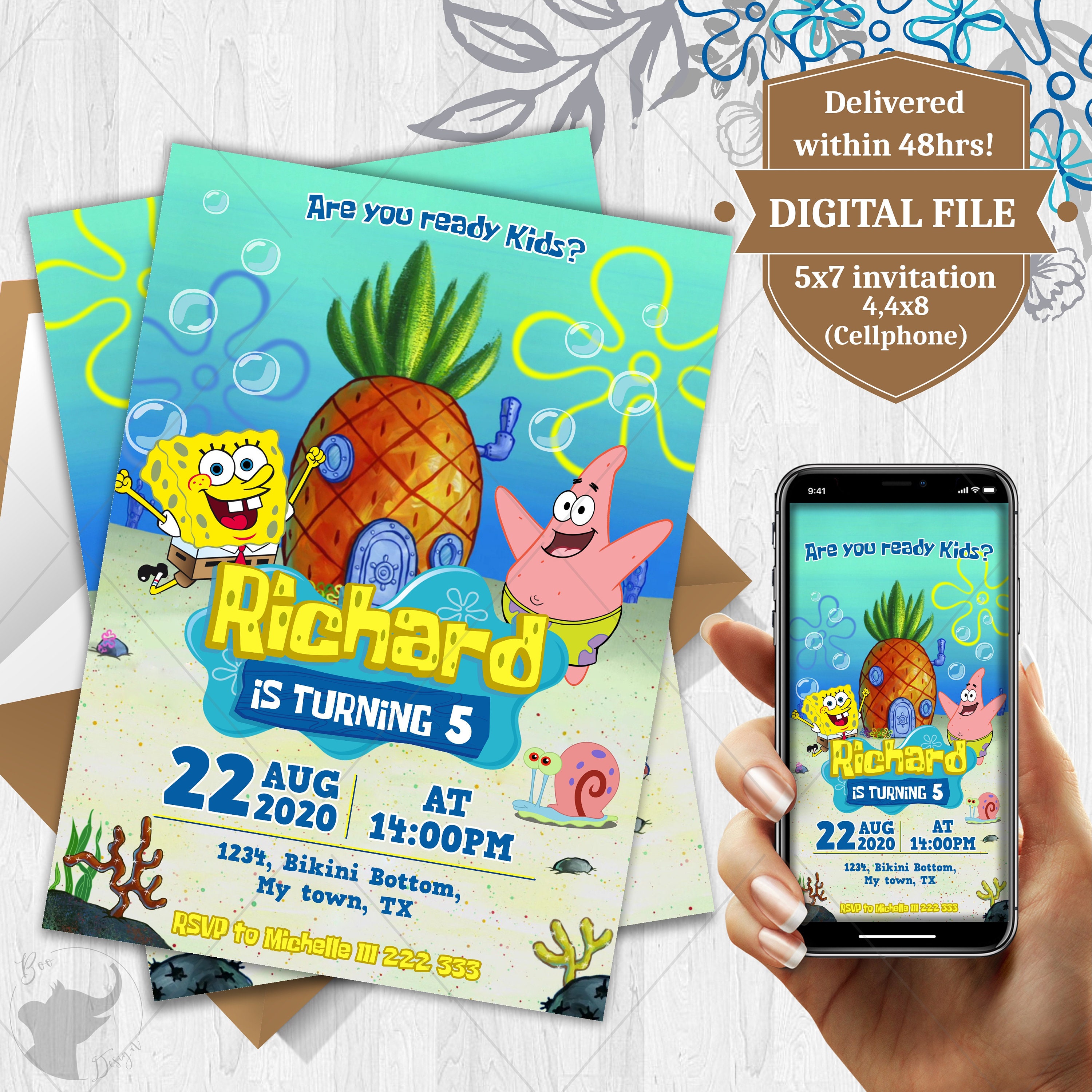SpongeBob Birthday Invitation SpongeBob Party Invitation SpongeBob Video Invitation SpongeBob Party Video Digital Invitations
