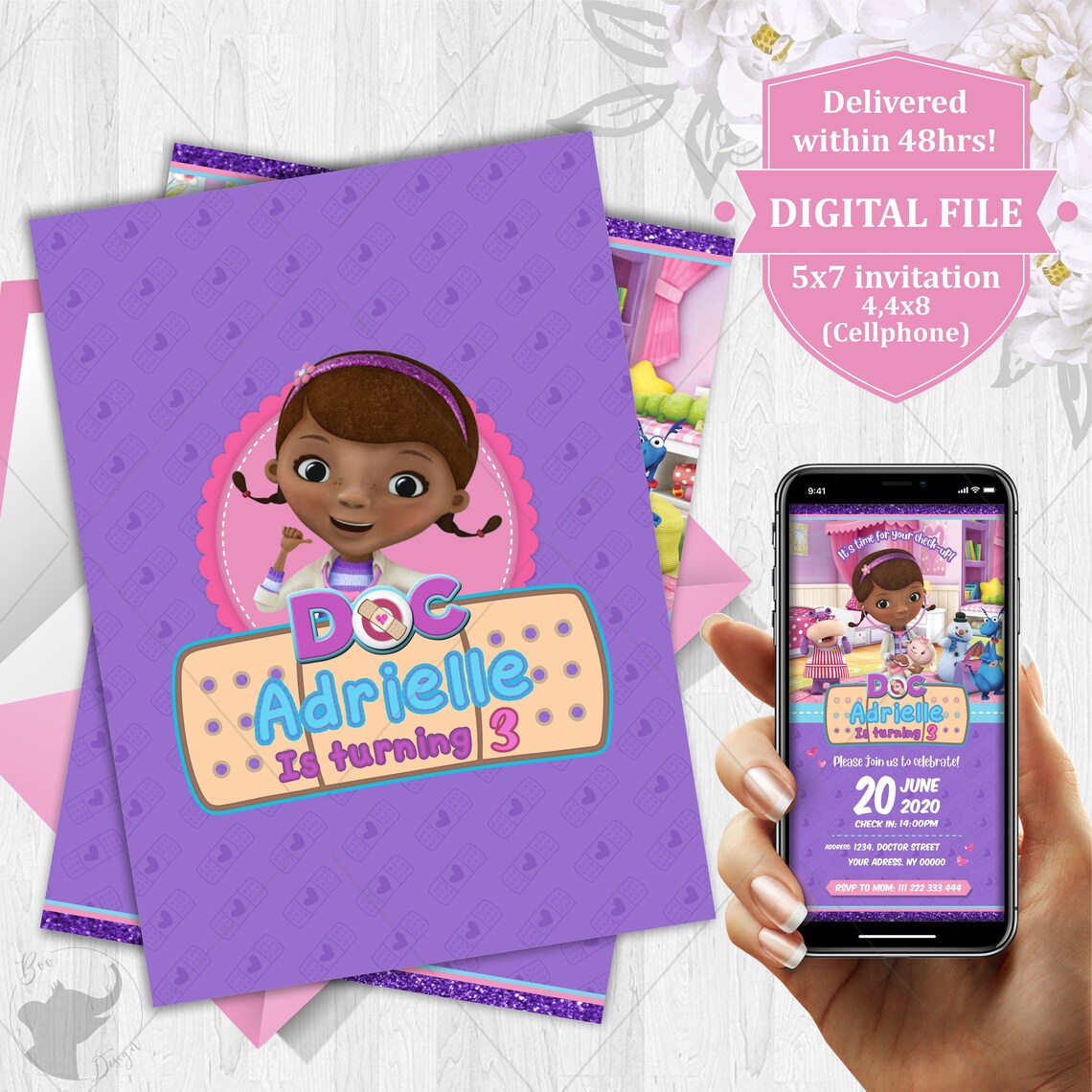 Doc Mcstuffins Invitation Doc Mcstuffins Birthday Doc Etsy