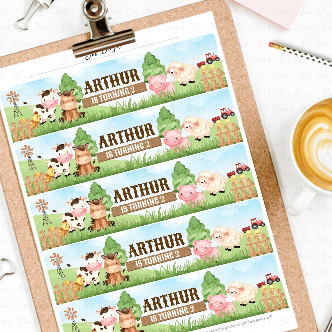 Farm Birthday Water Bottle Labels, Barn Animals Party Water Bottle