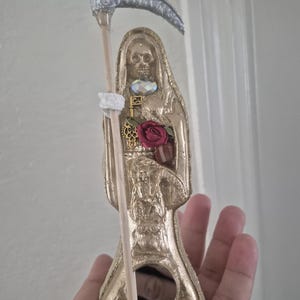 Santisima Muerte multi color 7  colored 7 potencias Plata Oro  Pagan Wicca Holy death  Palo Santo incense oil prayer Gold 7"
