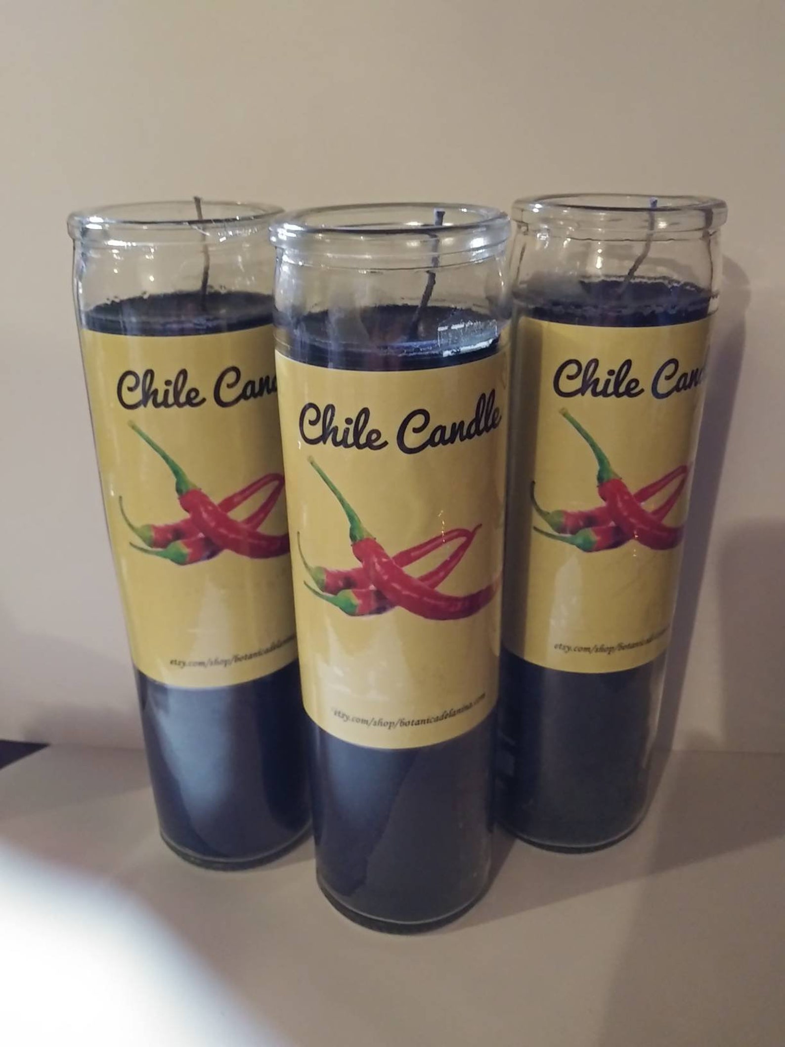 Chile Candle Ritual Candle Tall Glass 8'' Black Wax Etsy