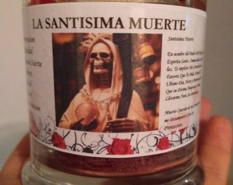 Santisima Muerte Red Glass Candle Protection Grounding Manifesting Ritual Voodoo Santeria Pagan Witchcraft Esoteric pagan