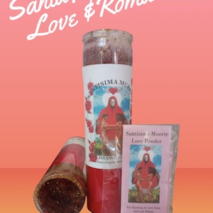 Santa Muerte Love & Romance Adam and Eve Pagan Wicca Holy Death work Candle Dressed Powder Perfume oil roll on set bundle