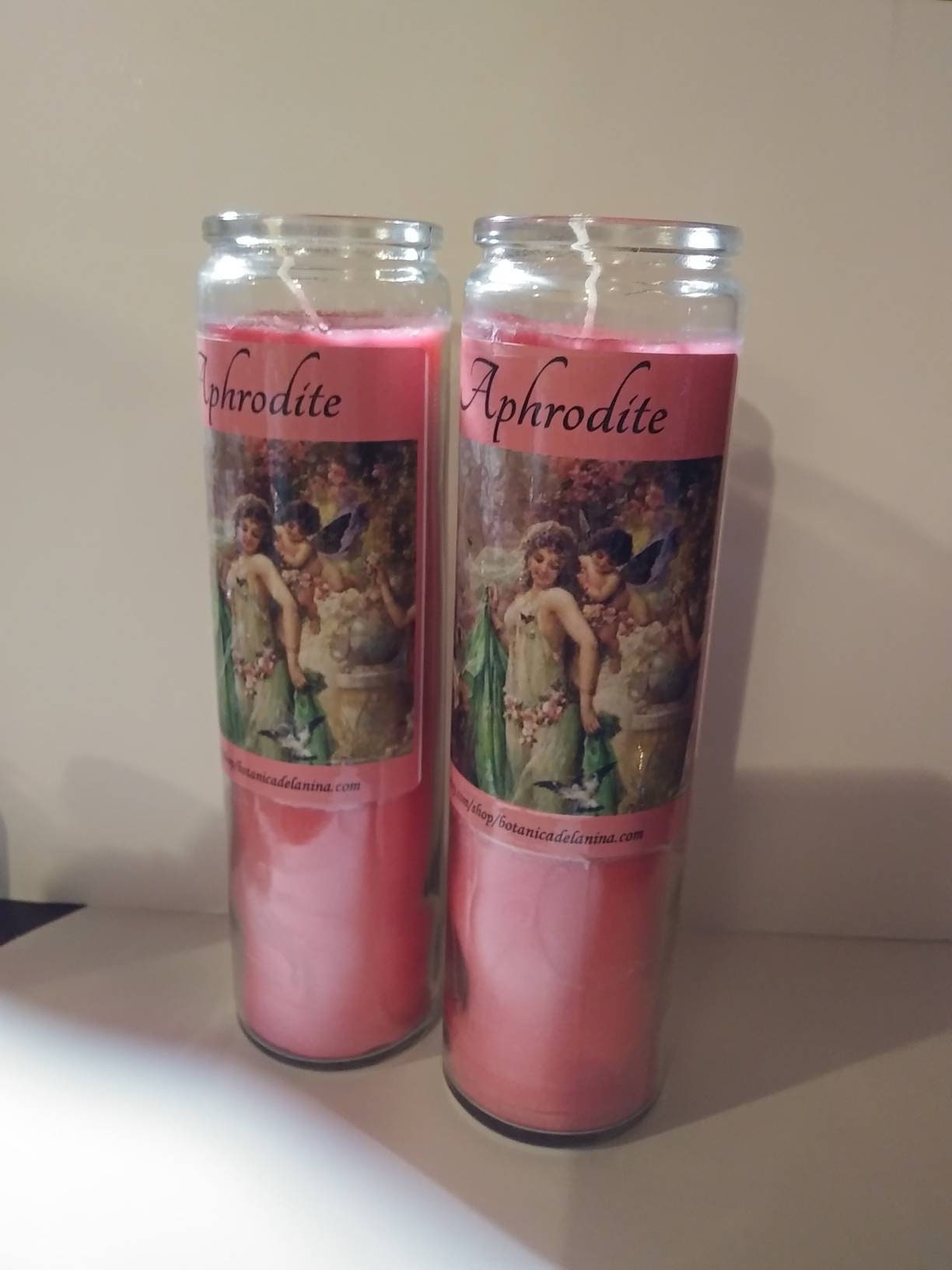Aphrodite2 Ritual Candle Tall Glass 8'' Pink Wax Etsy