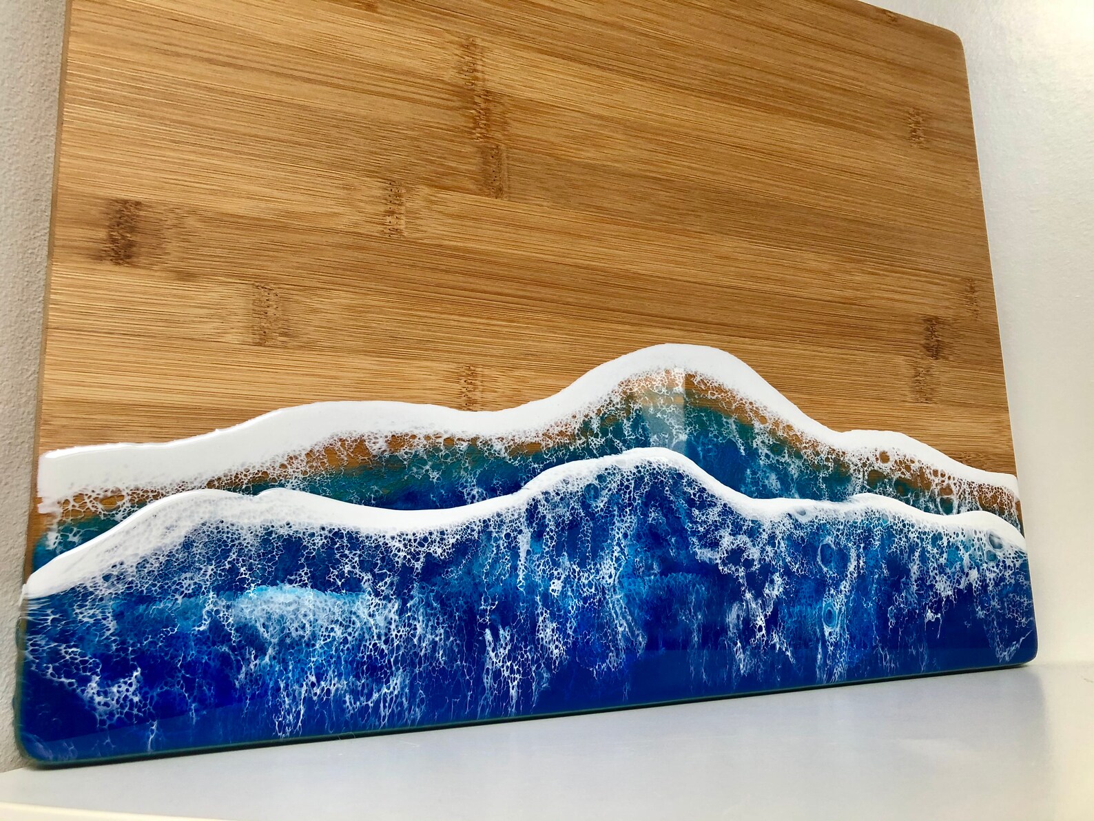 45x35cm Bamboo Serving/cutting Board With Epoxy Resin Wave Art Etsy