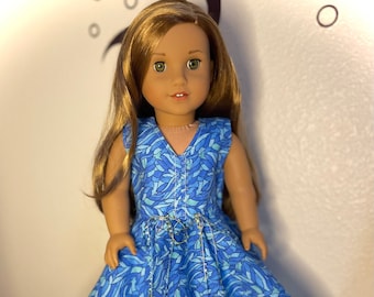 Beautiful blue tropical theme mermaid inspired gown handmade clothes made to fit 18” dolls like American girl