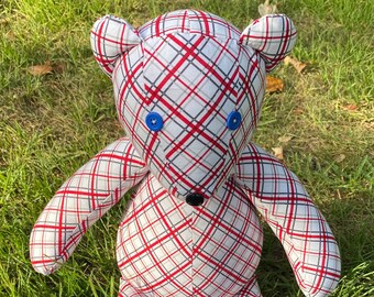 Handmade red, white and blue plaid teddy bear Great gift!