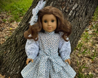 Handmade Edwardian era Spring dress, sash and bow made to fit 18” dolls like American girl size Samantha, Rebecca, etc.