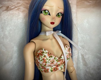 Coral pink floral bralette style strapless top made to fit 1/3 BJD dolls like Dollfie Dream, Smart doll etc.