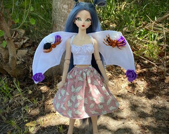 Halloween Bat outfit handmade clothes made to fit Dollfie Dream 1/3 doll clothing ~ Glow in the dark skirt, ruched top and wings