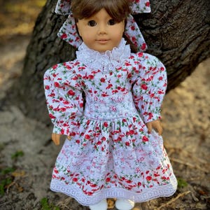 Vestido de encaje floral eduardiano, faja y lazo grande para el cabello, diseñado para muñecas de 18" como American Girl Samantha, Nellie, etc. ~Moda de primavera