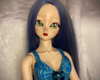 Blue and gold floral bralette style top made to fit 1/3 BJD dolls like Dollfie Dream, Smart doll etc.