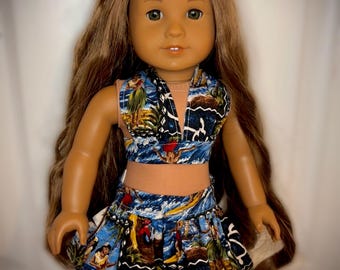 Tropical 3-piece handmade set made to fit 18” dolls like American girl Kanani, Nanea, etc.