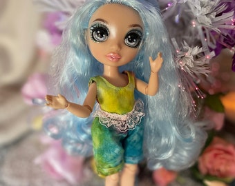 Tie dye print lace trimmed top and shorts clothes made to fit curvy fashion dolls like rainbow high size ~