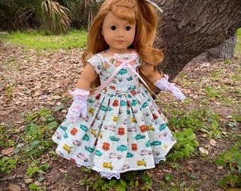 1950’s OOAK Sock Hop 5-piece outfit made to fit 18” dolls like American girl Maryellen ~ Dress, belt, petticoat, hair tie and gloves