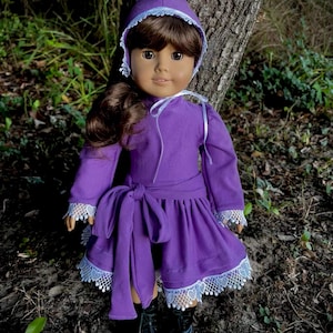 Handmade purple Edwardian era dress and bonnet made to fit 18” dolls~
