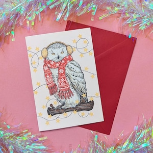 Owl Christmas Card - Snowy Owl Card - Festive Animal Greetings Card - Cute Christmas Cards - Nature Christmas Cards