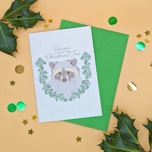 Raccoon Christmas Card: Humorous Festive Pun - &quot;Racoon Around The Christmas Tree&quot;