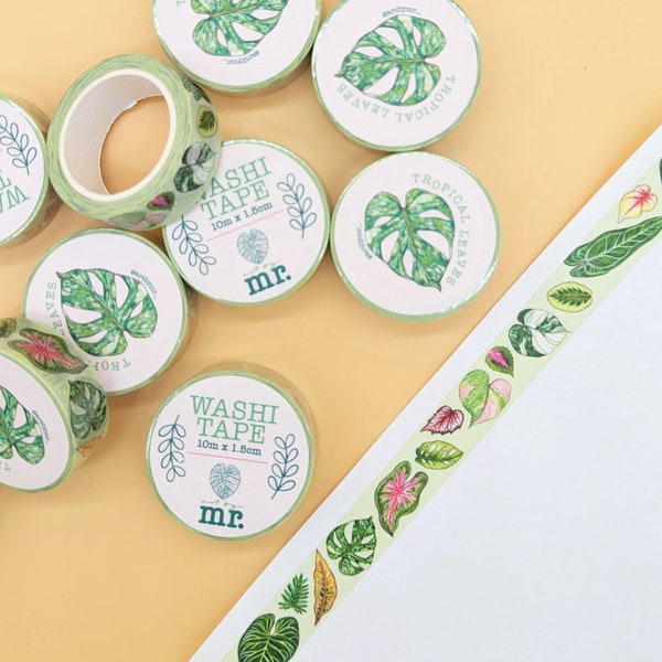 Tropical Leaf Washi Tape - Tropical Leaves Tape - Plant Leaves Tape Roll - Scrapbooking - Journal Decoration - Planner Decor - Paper Crafts