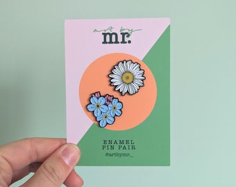 Floral Enamel Pin Pair - Set of Pins - Forget Me Not and Daisy Pins - Summer Enamel Pin - Colorful Soft Enamel Pin Badge - Set of 2 Pin Deal