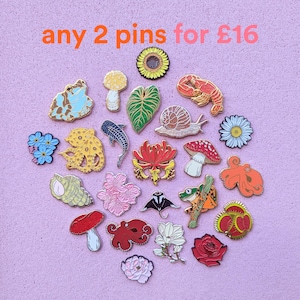 Any 2 Enamel Pins Deal - Pin Badge - Hard Enamel Pin - Gold Enamel Pin - Nature Pin - Lapel Pin - Plant Pin - Wildlife Pin